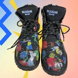 Popeye X Reason Collab Faux Suede Graffiti Print -Black Men’s Shoe Sizes 11/11.5